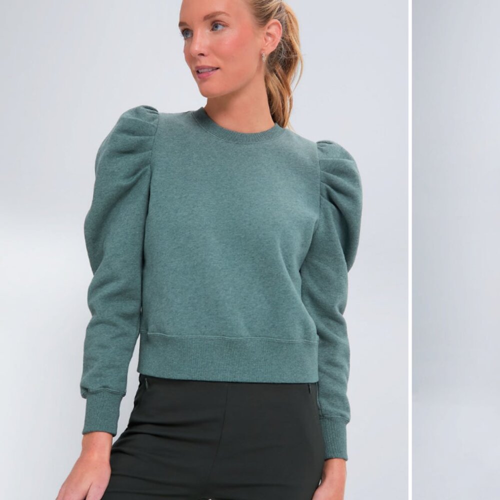 Tuckernuck Sport Green Puff Sleeve Maisie Pullover Sweatshirt Top Small